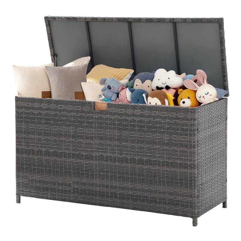 120 Gallon Outdoor Wicker Cushion Storage Storage Box, Garden Deck Bin with Aluminum Frame - 51.2” (L) x 20.5” (W) x 29” (H)