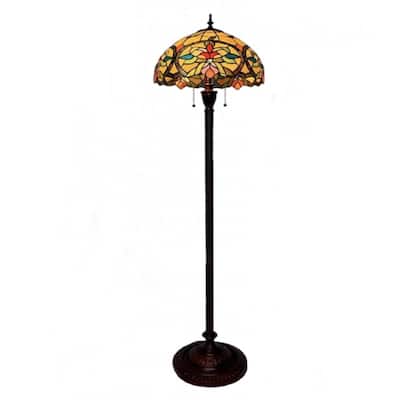 Yellow With Flowers Tiffany Style Floor Lamp