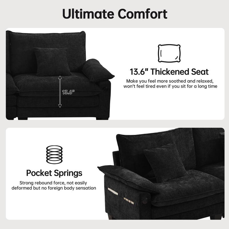 144" Modular Compression Sofa Set Convertible Sectional Sleeper Couch with 2 Ottomans