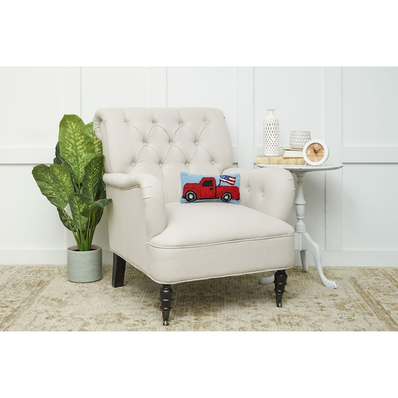 6" x 12" Patriotic Truck Hooked Americana July Fourth Throw Pillow