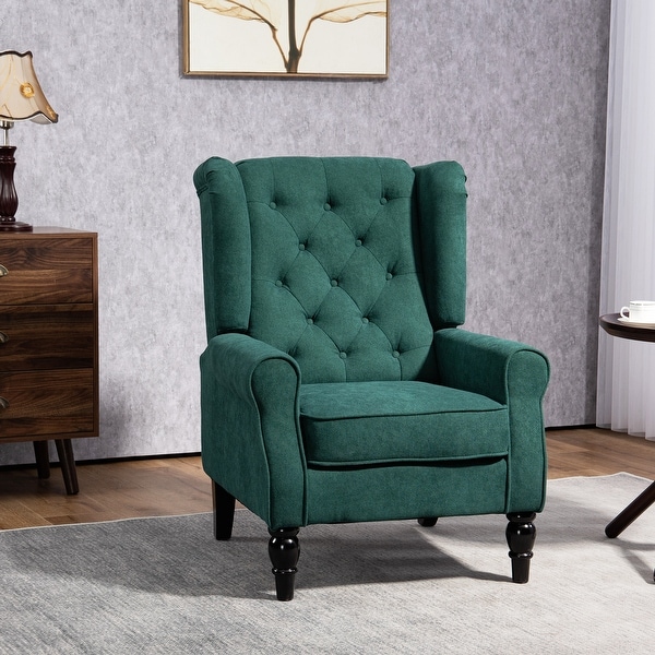 Button Tufted Accent Chair Dark Green High Wingback Chair Rounded Cushioned Arm Chair with Padded Seat for Living Room Bed Bath Beyond 42026876