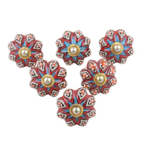 Novica Handmade Floral Ballad Decorative Ceramic Knobs (Set Of 6)