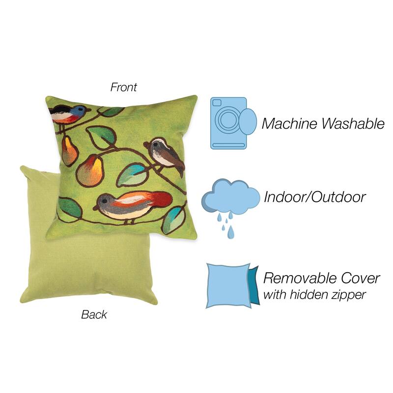 Liora Manne Visions III Song Birds Indoor/Outdoor Pillow Green 20" Square