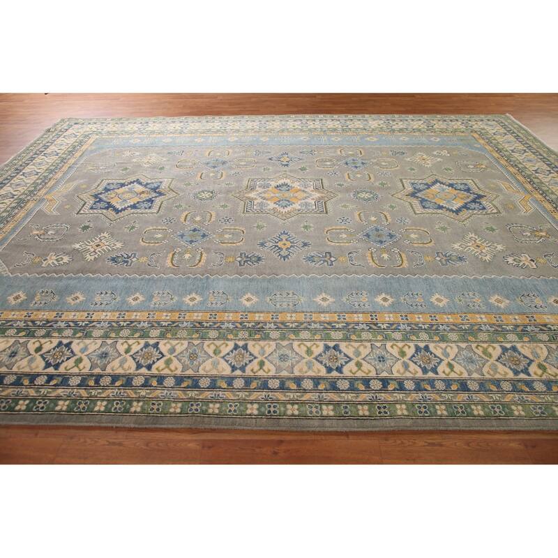 Traditional / Geometric Kazak Area Rug Handmade Wool Carpet - 10'0"x 13'2"