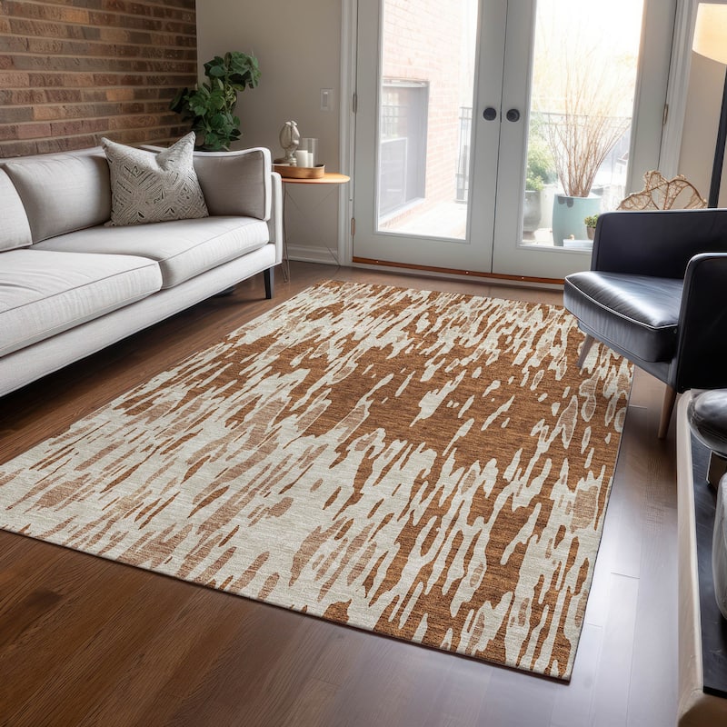 Machine Washable Indoor/ Outdoor Abstract Chantille Rug