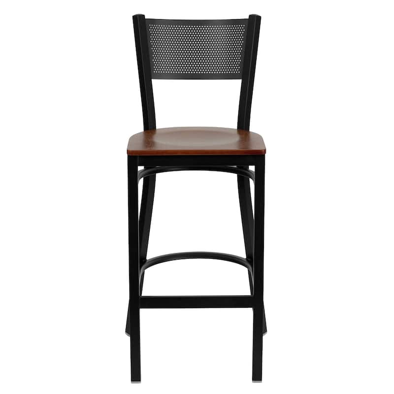 Black Grid Back Metal Restaurant Barstool - 19"W x 19.5"D x 42.25"H