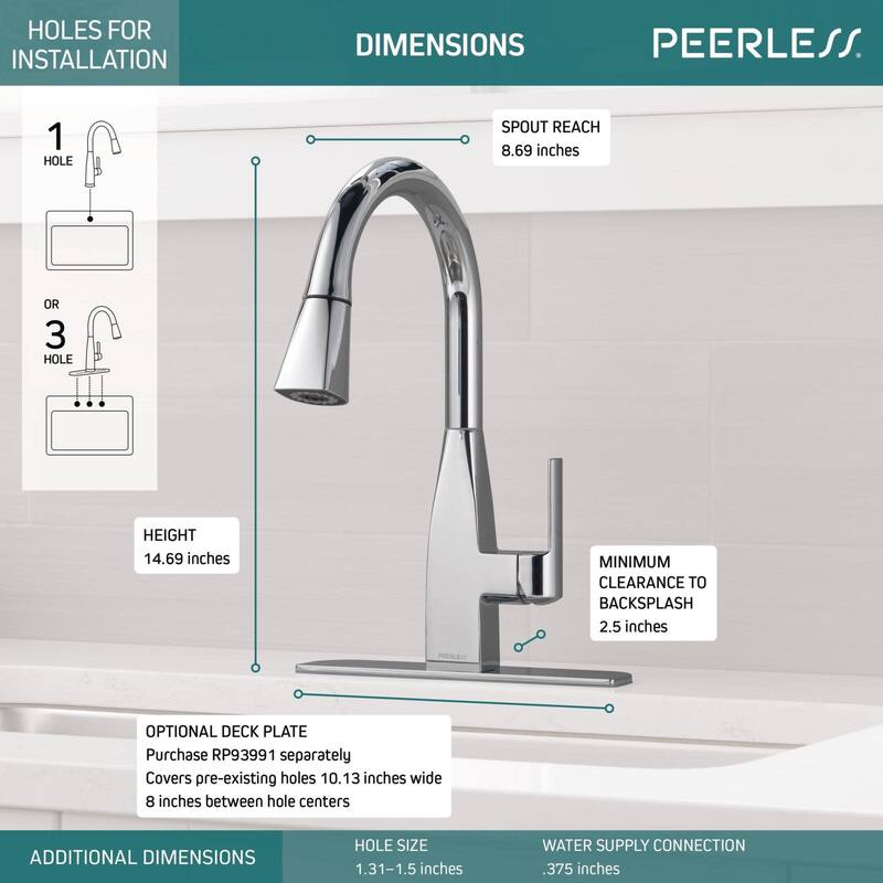 Peerless Xander 1.5 GPM Single Hole Pull Down Kitchen Faucet -