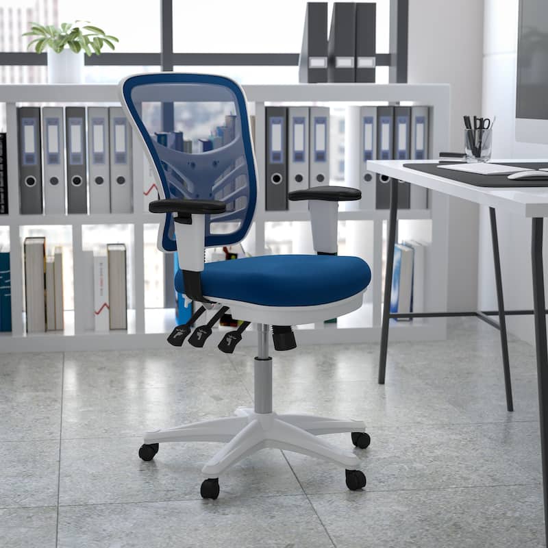Mid-back Blue Mesh Adjustable Ergonomic Office Chair - Blue Mesh/White Frame