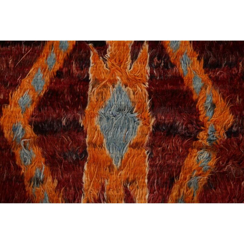 Hand Knotted Oriental 100% Wool Carpet Modern Tribal Red Moroccan Area Rug - 9' 9'' X 7' 0''