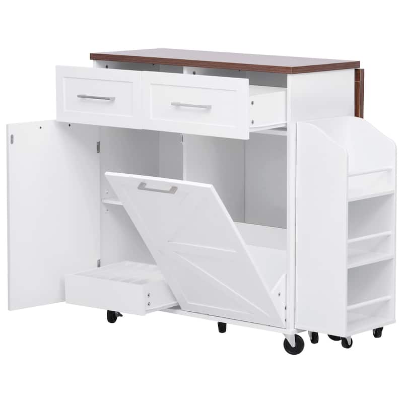 Kitchen Island with Drop Leaf, Kitchen Storage Cabinet with Removable Side Racks, Rolling Kitchen Cart with Towel Rack