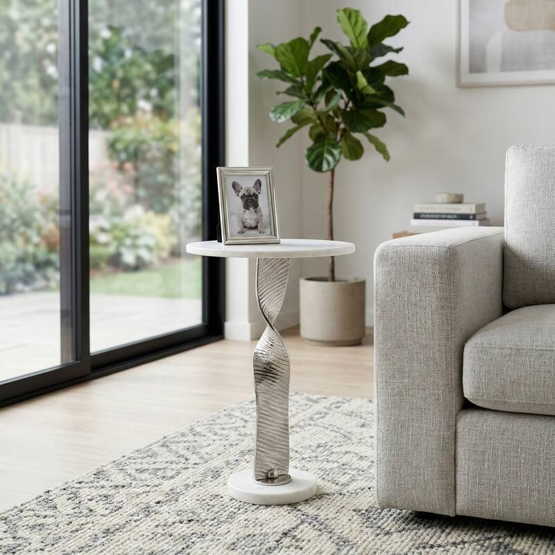 Marble Top Twisted Metal Base End Table - 24"