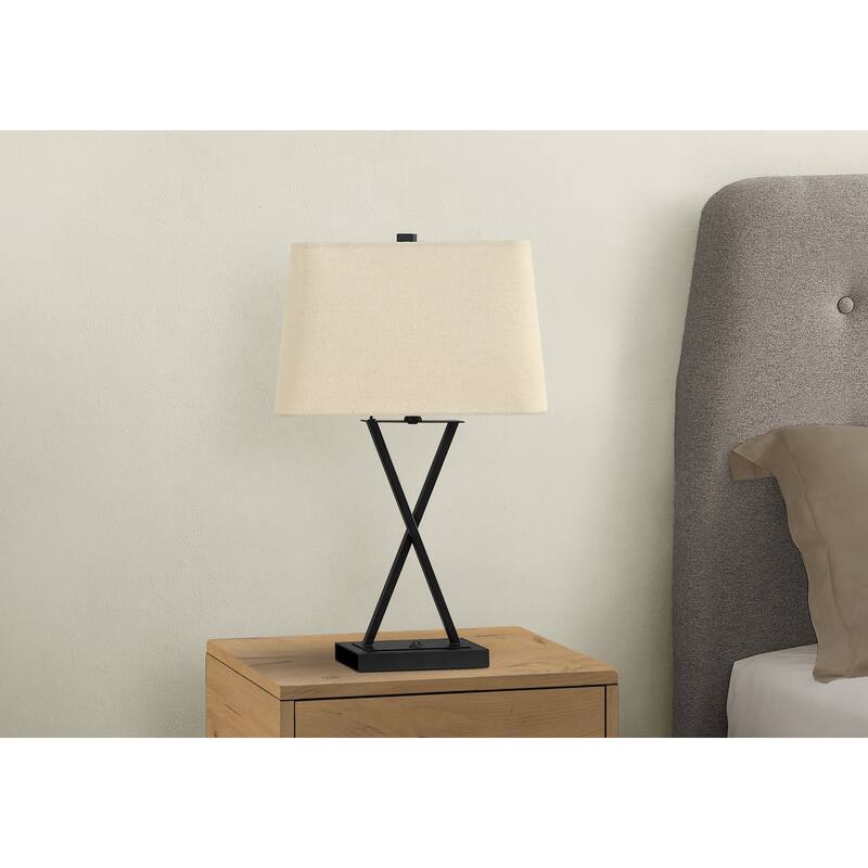 Lighting, 25"h, Table Lamp, Usb Port Included, Black Metal, Beige Shade, Transitional
