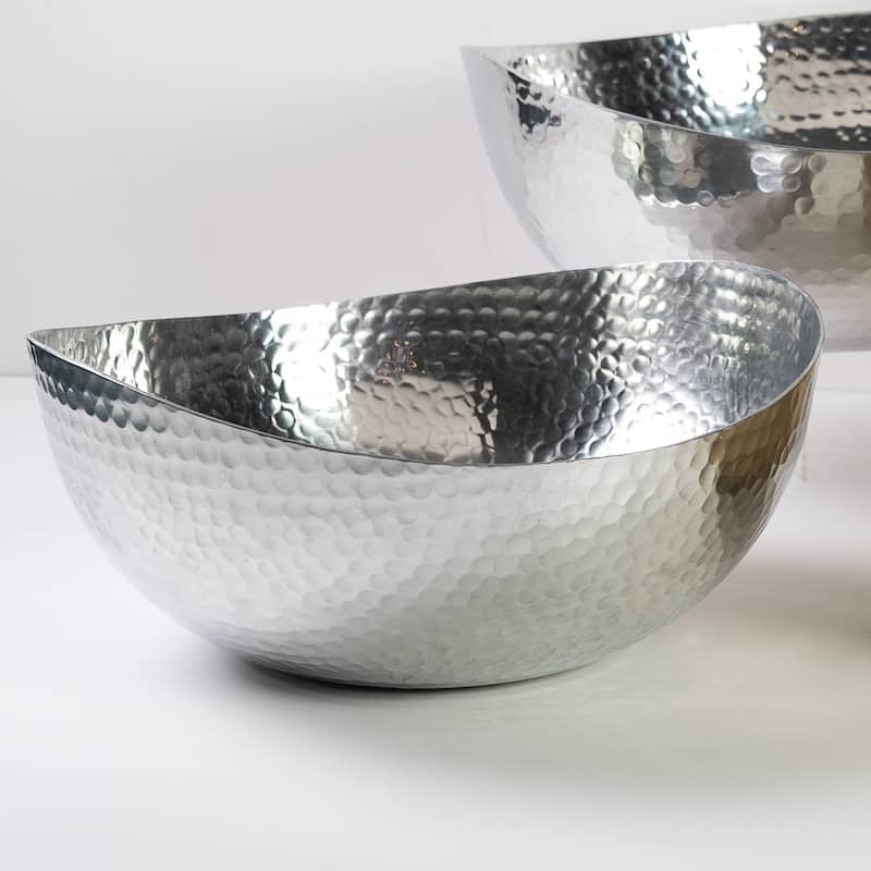 HomeRoots Handcrafted 12" Hammered Stainless Steel Centerpiece Bowl - 5" H x 14.5" W