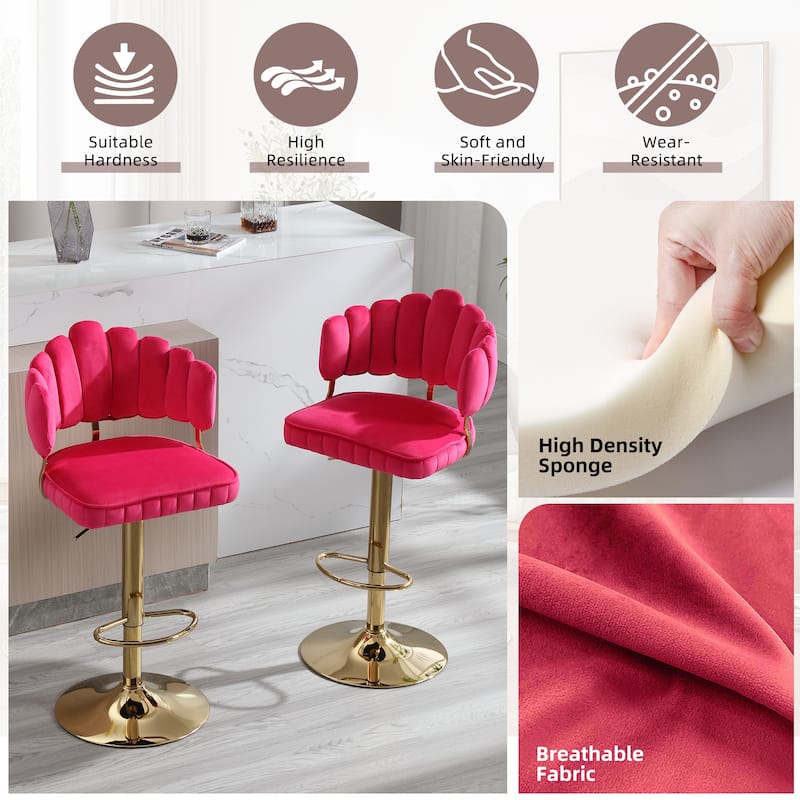 HOMEFUN Velvet Swivel Adjustable Height Scallop Bar Stools With Footrest(set of 2)