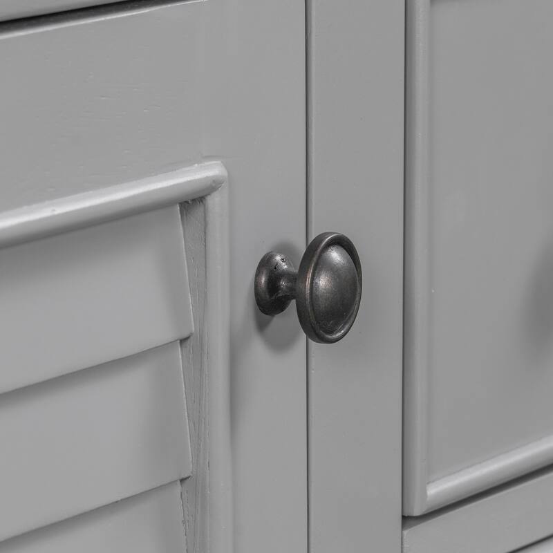 36" Modern Bathroom Vanity Cabinet Base in Grey with Two Cabinets, Five Drawers & Open Storage Shelf, Solid Wood Frame