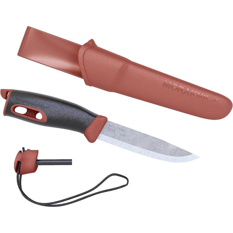 Companion Spark ‎Stainless Steel Fixed Blade Knife, Fire Starter - Red