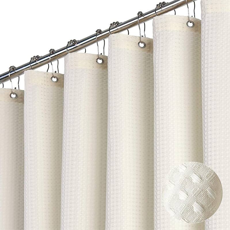 Waffle Textured Heavy Duty Thick Fabric Shower Curtain, Luxury Weighted Polyester Fabric Shower Curtain Set - 48"W x 72"L (Pack of 1)/Cream/Ivory