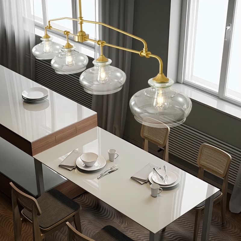 Modern 3/4/5 Light Gold Chandeliers Linear Glass Kitchen Island Lights
