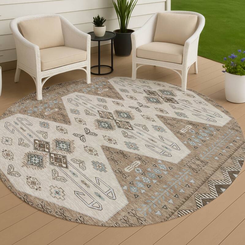 Machine Washable Indoor/ Outdoor Global Hiawatha Chantille Rug - Brown - 8' x 8'