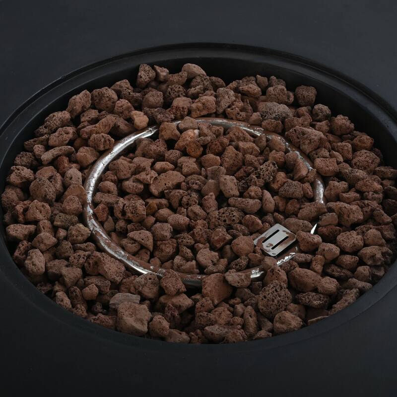 38.19" Propane Outdoor Fire Pit with Vertical Stripe Design, 50000 BTU Round Fire Pit Table with Steel Burner, Flame Control