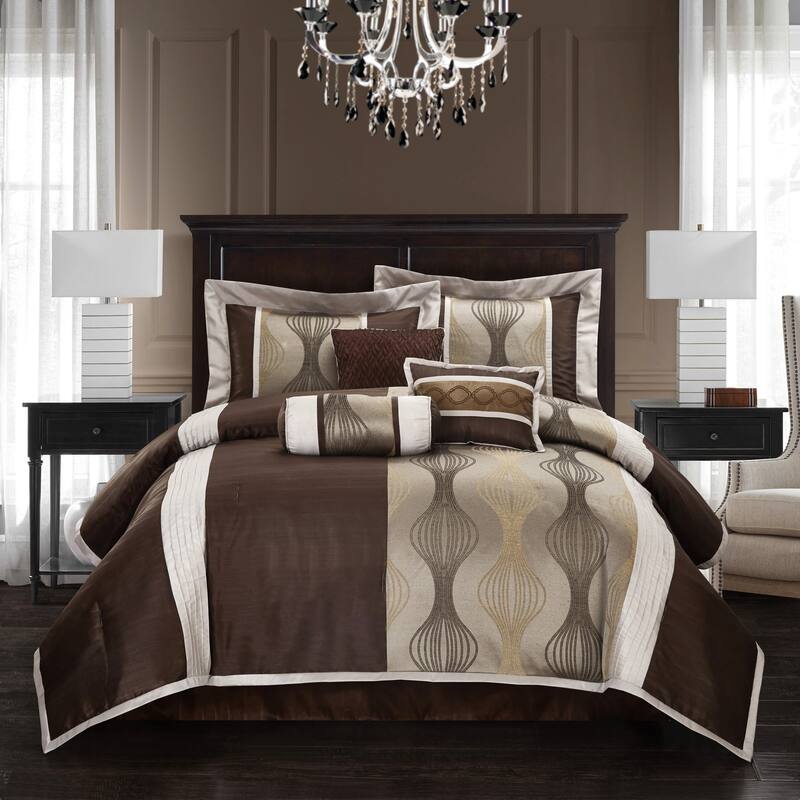 Grand Avenue Daniella 7-Piece Modern Geometric Comforter Set - Brown - Full