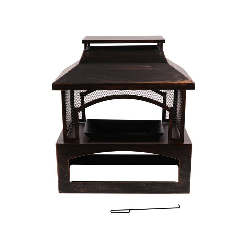 32 inch Durable Steel Rectangular Freestanding Wood Burning Fireplace with Log Rack - Red - Wood