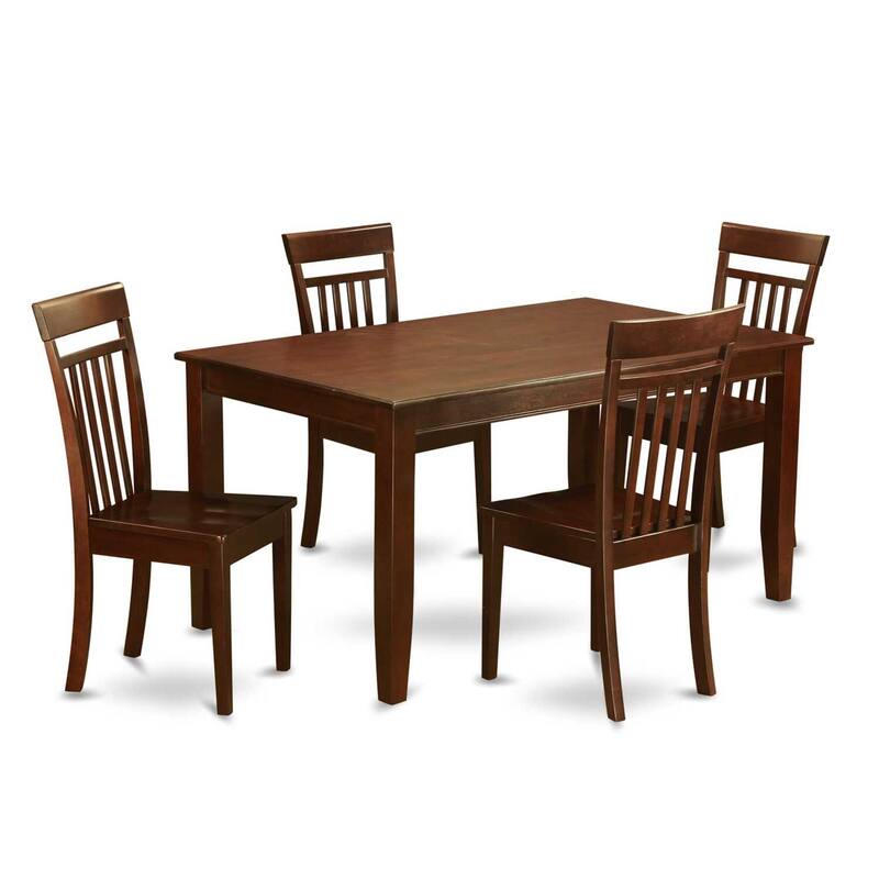 HomeStock 5-Piece Rectangle Mahogany Finish Solid Wood Top Dining Table with 4-Chairs