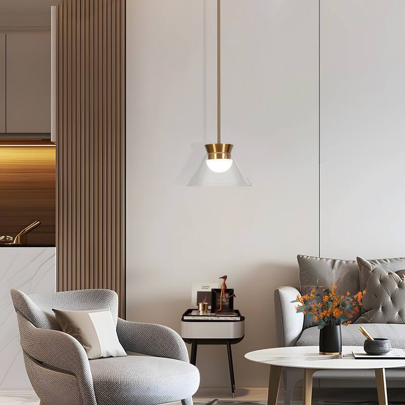 Modern 1-Light LED Gold Pendant Light with Clear Glass for Kitchen Island Dining Room - W11.8"*H7.5"