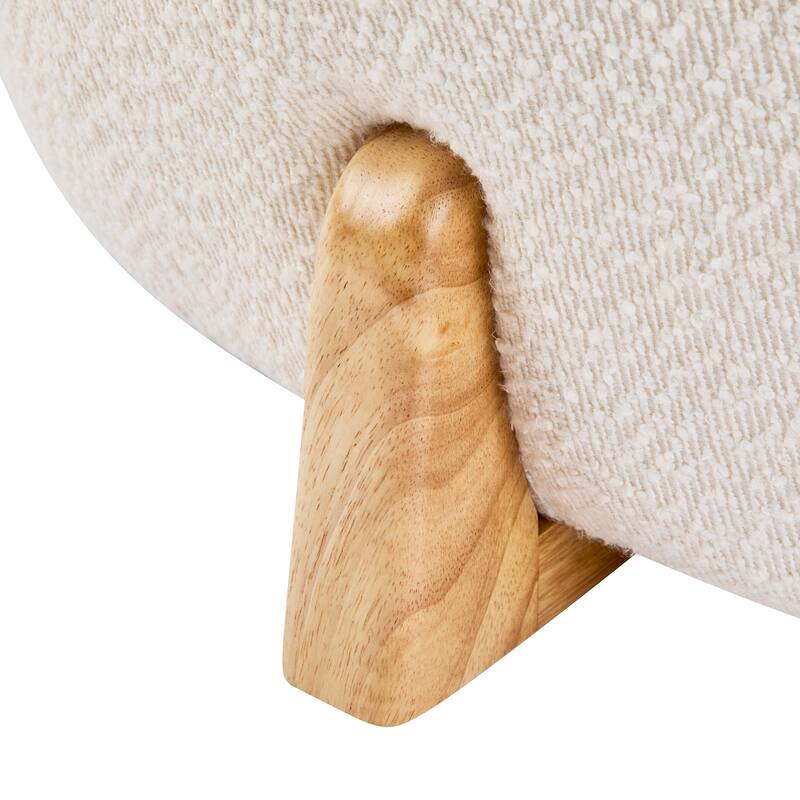 Roomfitters Round Boucle Ottoman with Splayed Rubber Wood Legs