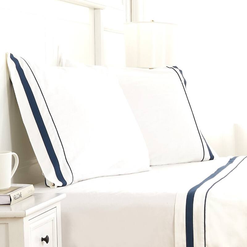 Percale Cotton Hotel Piping Embroidered Crisp Sheet Set
