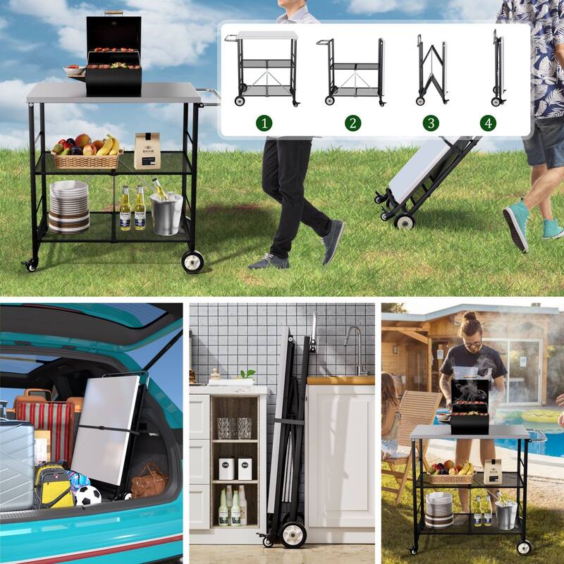 VEIKOUS Outdoor Patio Grilling Backyard BBQ Grill Cart with Stainless Steel Top