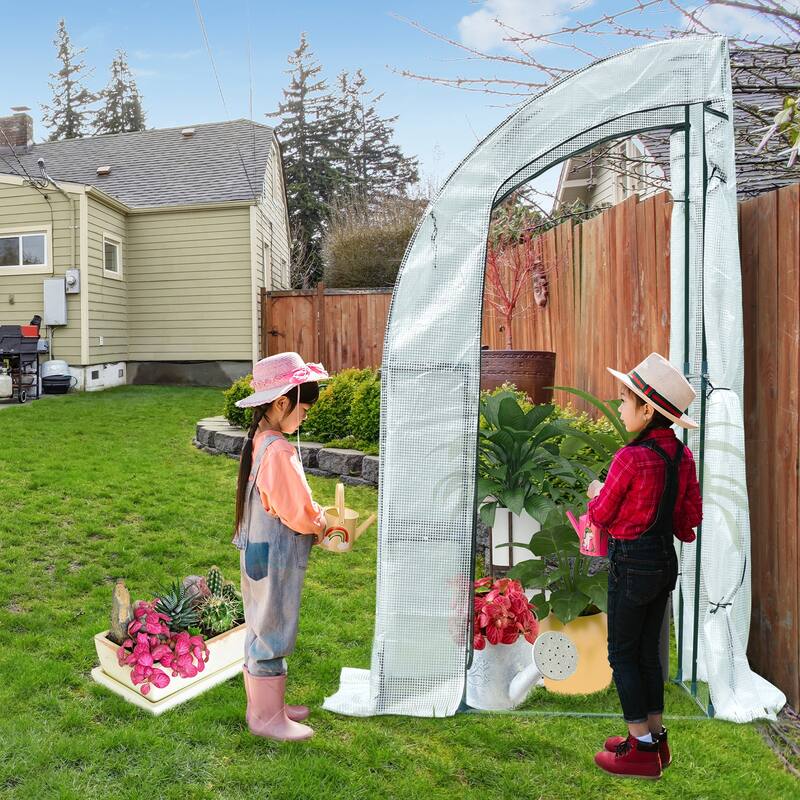 Aoodor Lean-to Walk-in Greenhouse with Shelf and Durable PE Cover - 6.3 x 3.3 x 7.2 ft