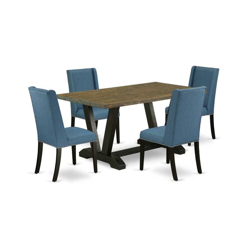 HomeStock 5-Piece Distressed Jacobean Finish Solid Wood Top Dining table with 4 Chairs