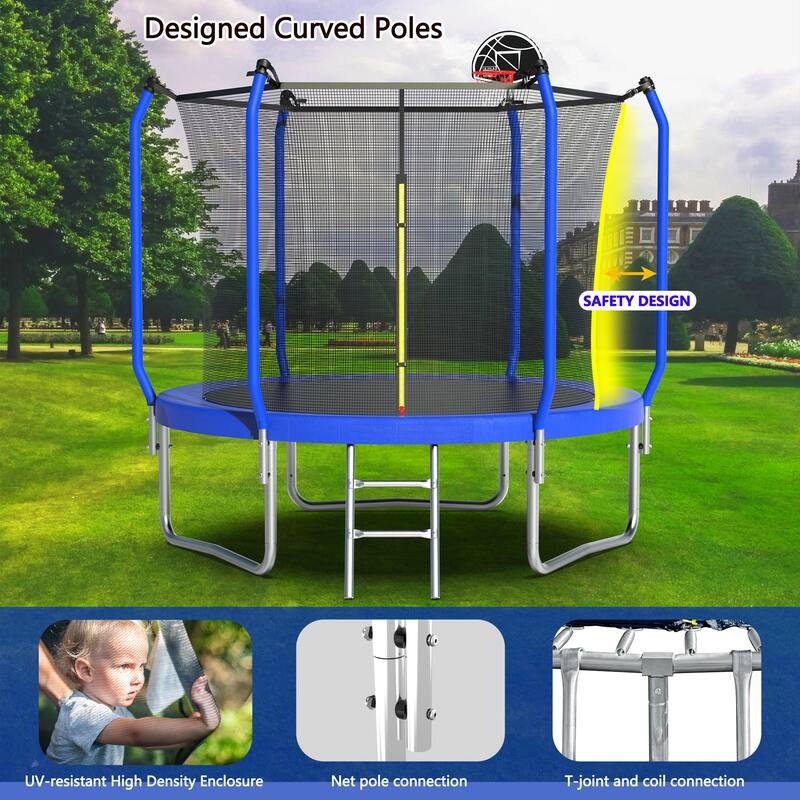 8-foot Trampoline with Basketball Hoop and Enclosure