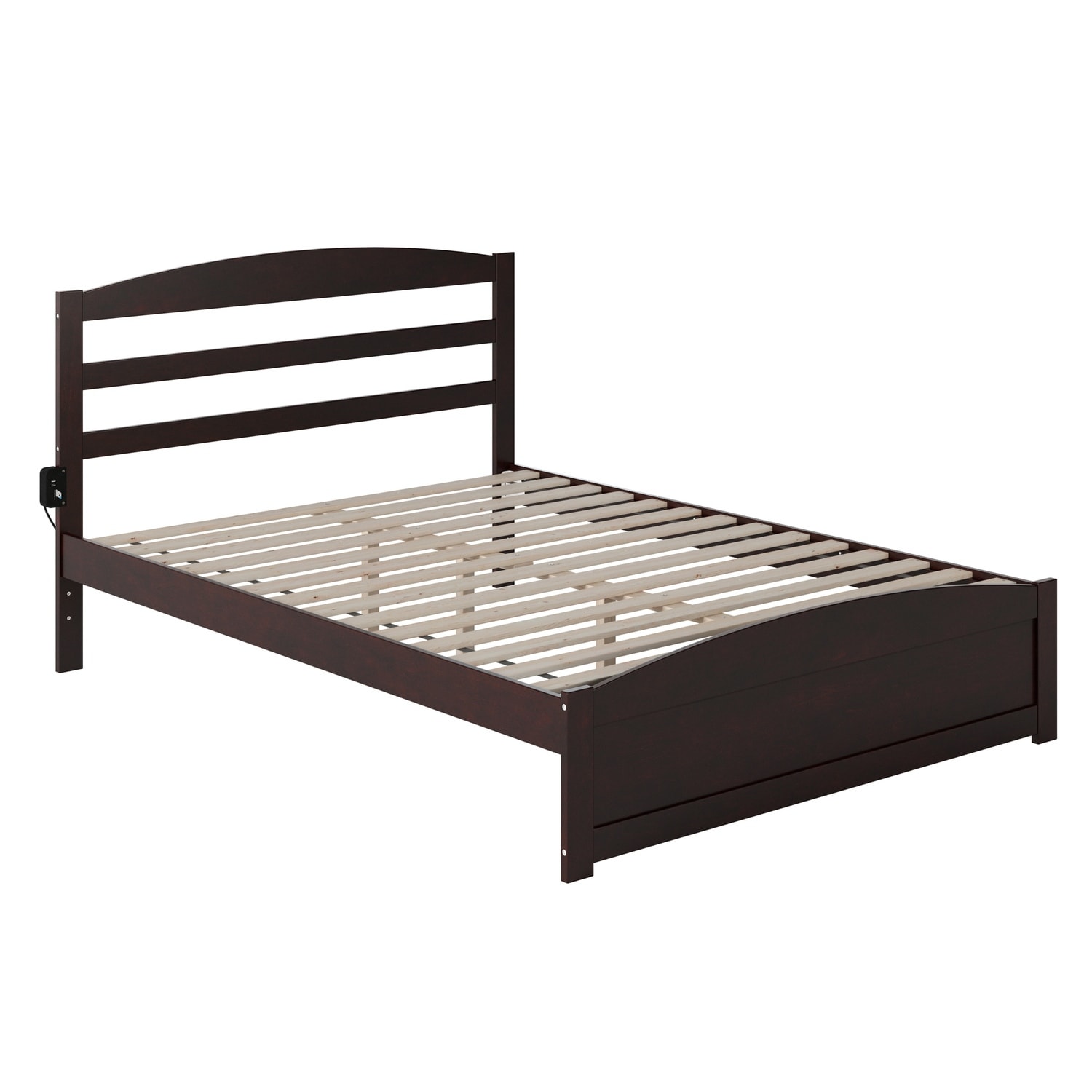 Rustic Queen Platform Bed - Solid Wood Bed Frame with Footboard & Charging Station, Espresso Finish