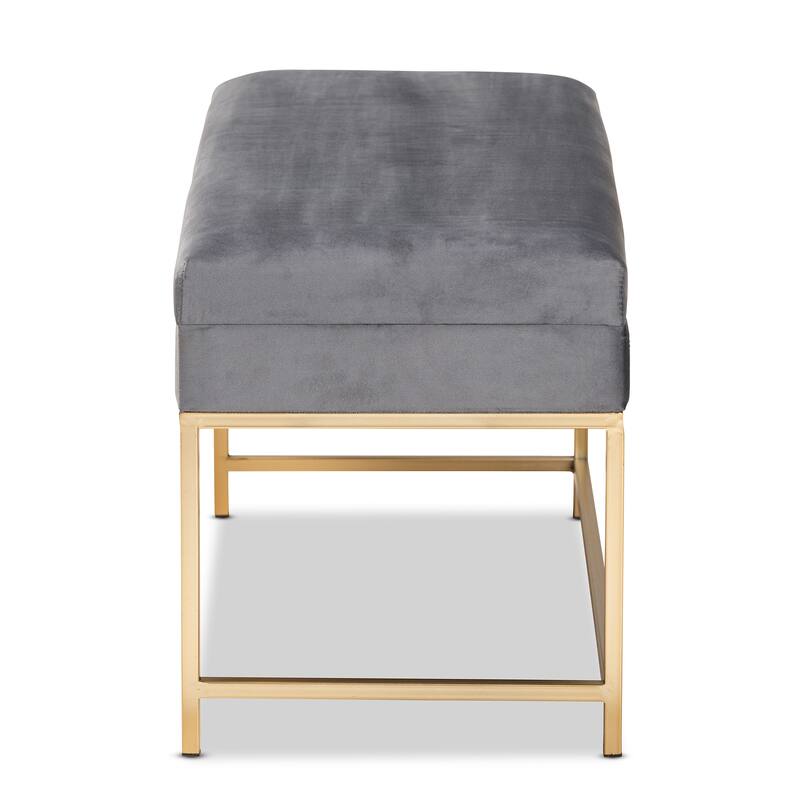 Aliana Glam and Luxe Velvet and Gold Metal Large Storage Ottoman