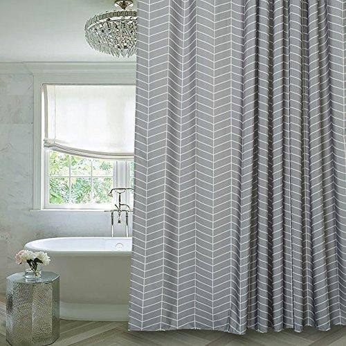 Grey Stripe Mildew Resistant Fabric Curtain Water-Repellent,72"x72"