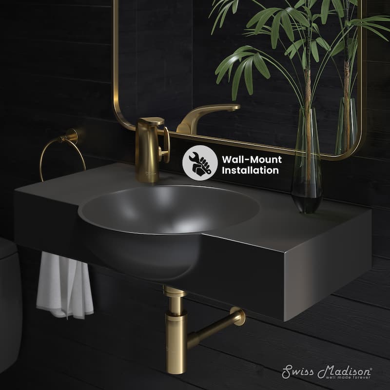 Chateau 30" Wall-Mounted Sink Center Basin With Left Side Faucet Mount In Matte Black - 30