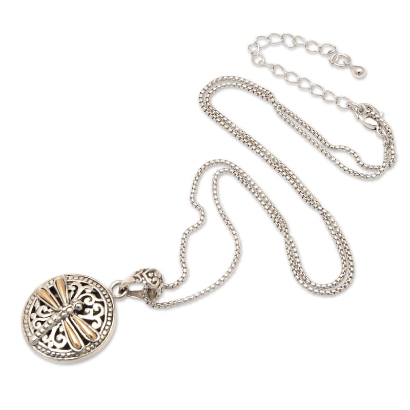Novica Handmade Dragonfly Eden Gold-Accented Sterling Silver Pendant Necklace