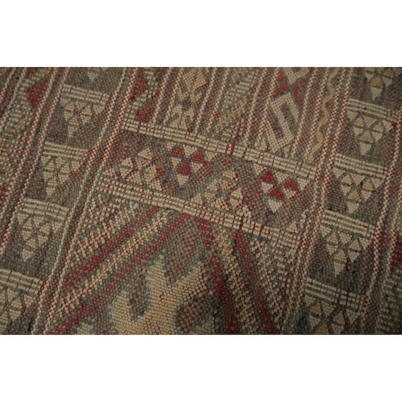 Hand Woven Oriental 100% Wool Carpet Traditional Tribal Beige & Ivories Durrie-Kilim Area Rug - 5' 5'' X 3' 11''