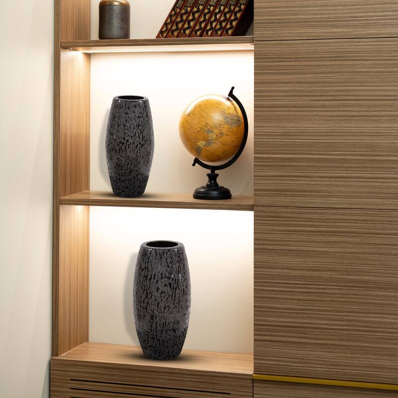 Allan Andrews Chiseled Texture Black Iron Cylinder Vase, Small - 12H x 6W x 6D