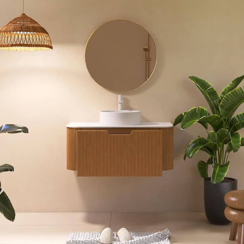 Wall-Mounted Bathroom Vanity with White Round Ceramic Sink