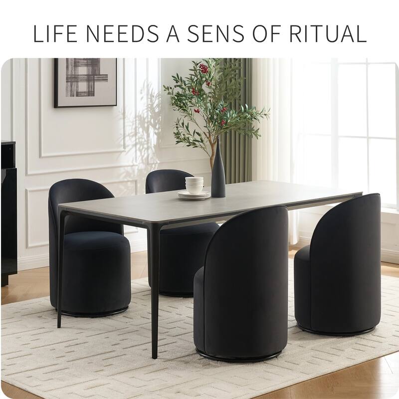 Mid-Century Modern Round Velvet Dining Chair Armless Dining Chair with 360° Swivel Design, for Living Room