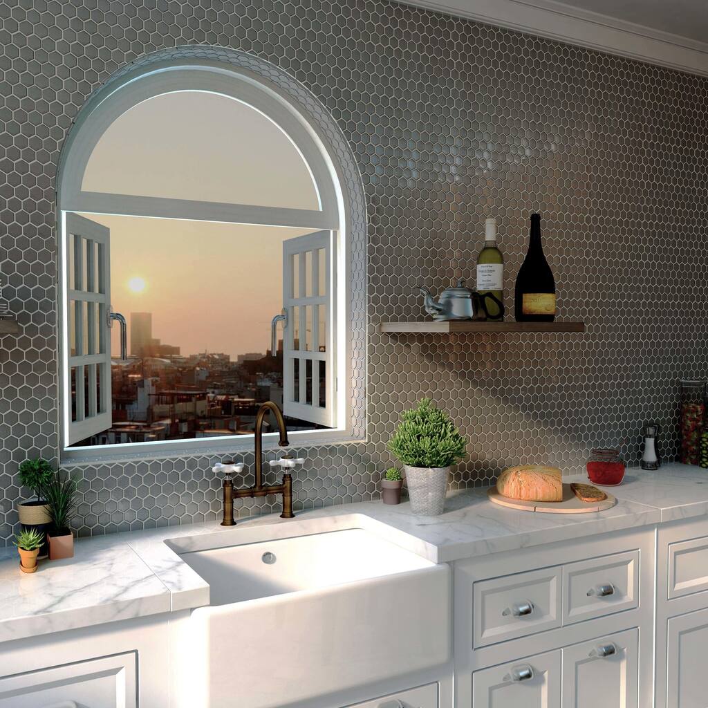 Merola Tile Meta Hex 11.25" x 11.25" Stainless Steel Metal Over Ceramic Mosaic Tile