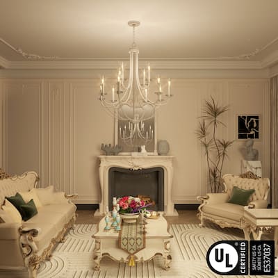33.5In French Country 12-light Beaded Empire Candle Chandelier - 33.5'' D * 127.5'' H