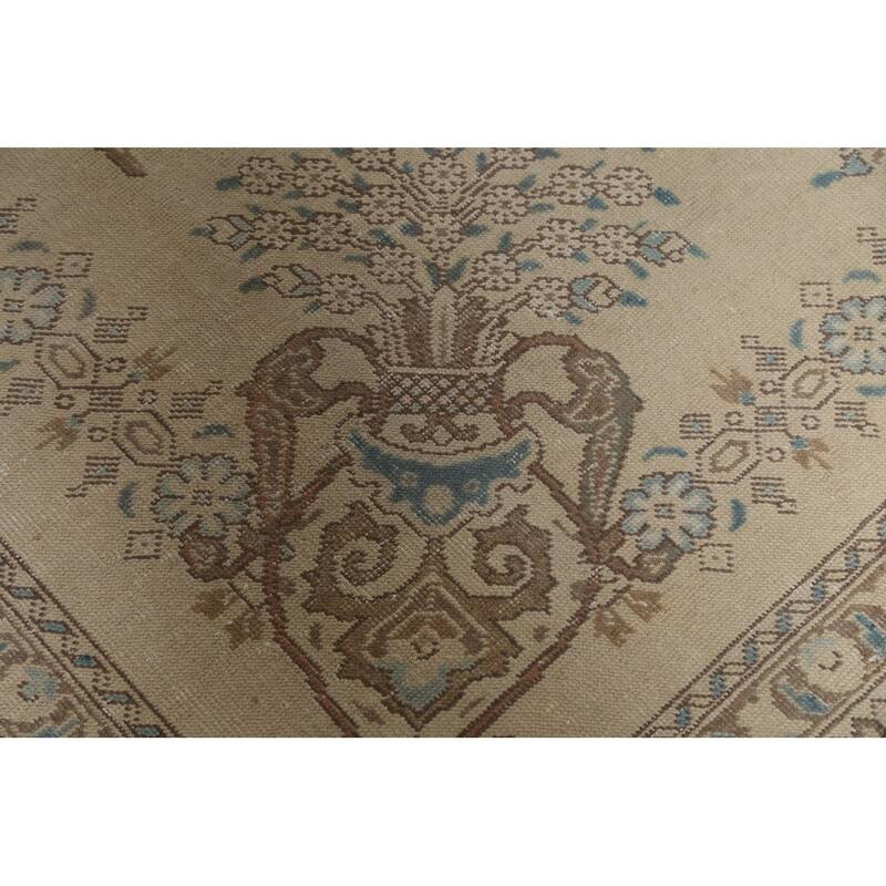 Hand Knotted Oriental 100% Wool Carpet Traditional Floral Beige & Ivories Tabriz Area Rug - 12' 9'' X 9' 7''