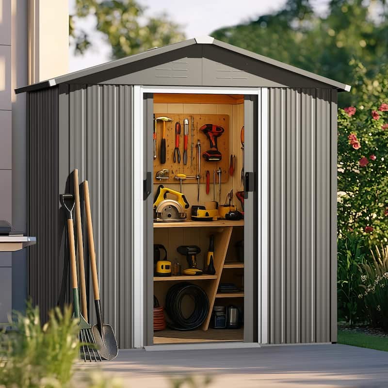 Metal Outdoor Garden Shed Storage Tool Shed with Sliding Doors - 6 x 4 FT-Gray
