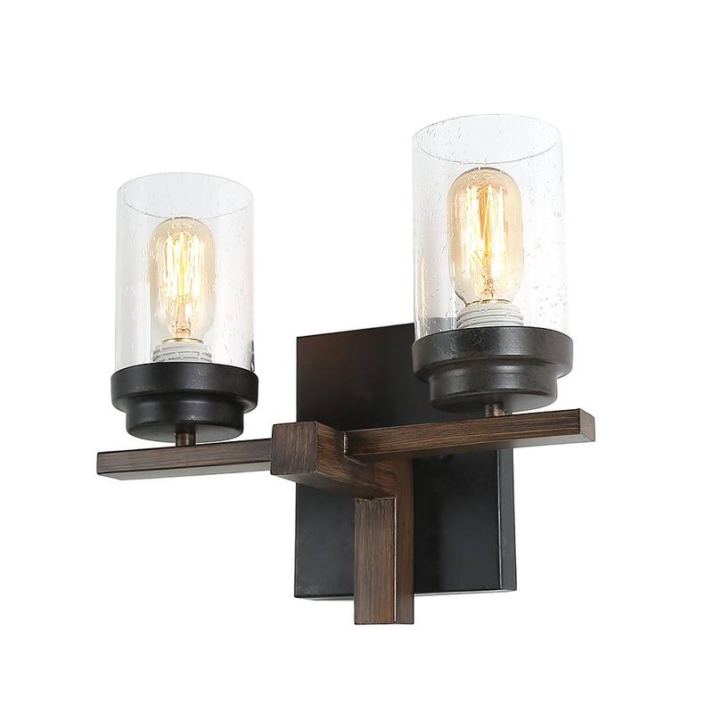 Rustic Farmhouse Wall Sconce - Seeded Glass, Wall Mount Lighting Fixture - ‎13 x 6.7 x 11 inches - Black