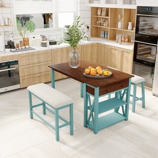 4-Piece Counter Height Dining Table Set with Shelves and Drawer - Bed ...
