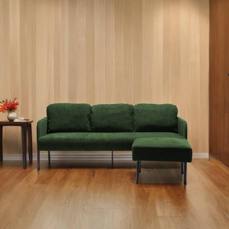 3 Seater L-Shaped Polyester Fabric Sofa with Ottoman, Modern Upholstered Sofa, Comfy Small Couches for Small Space